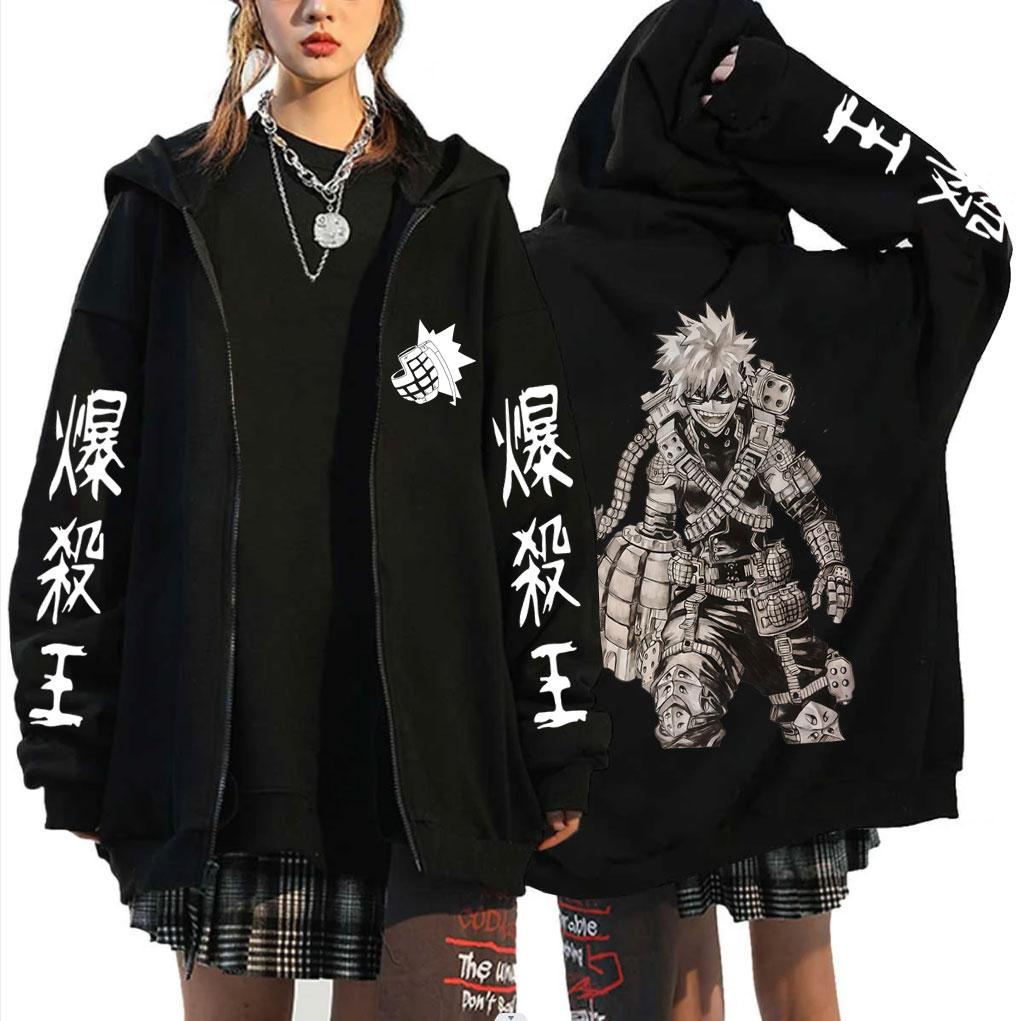 

Anime My Hero Academia Bakugou Katsuki Merch Zipper Hoodie Men Women Fleece Cotton Zip Up Jacket Male Manga Cosplay S