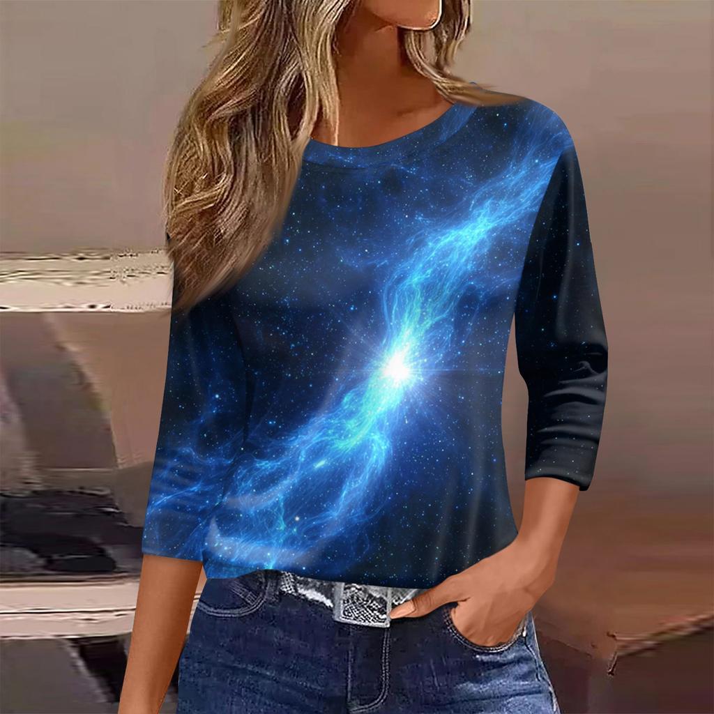 Damen T-Shirt Print 3/4 Ärmel Alltagsmode Wochenende Basic Rundhals Normales Oberteil