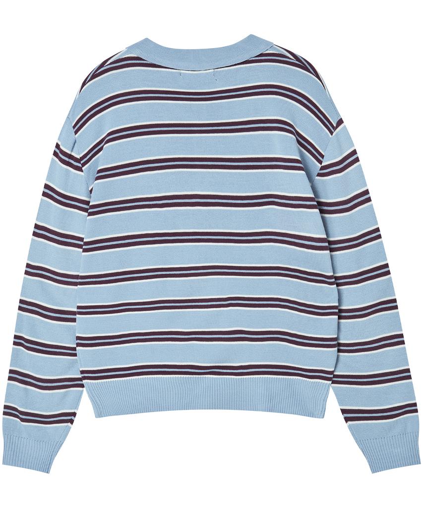 AWESOME STUDIO Multi-Stripe Collar Knit Sky Blue