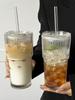 500ml gestreifte Glasbecher mit Deckel & Strohhalm, hitzebeständig, für Kaffee/Tee/Smoothies, ideal für Büro, Picknick & täglichen Gebrauch, in Schaumstoffbox verpackt