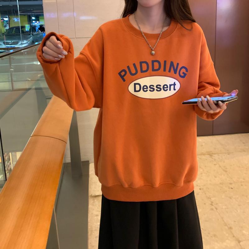 Padded Loose Casual Sweatshirt Female Autumn and Winter Jacket Ancient Round Neck Long Sleeve Bottom Shirt Top Fashion Retro Versatile Sweatshirt