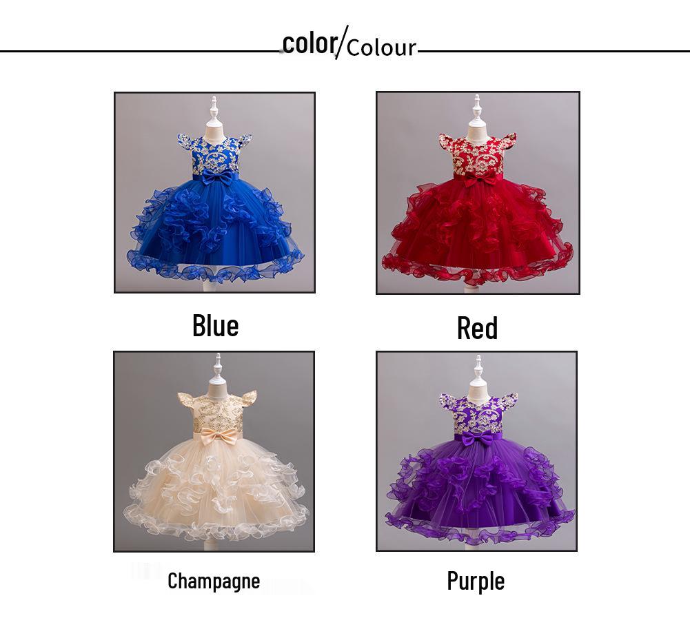 Detské vyšívané sieťované princeznovské šaty - nadýchaná sukňa pre družičku alebo na klavírne vystúpenie