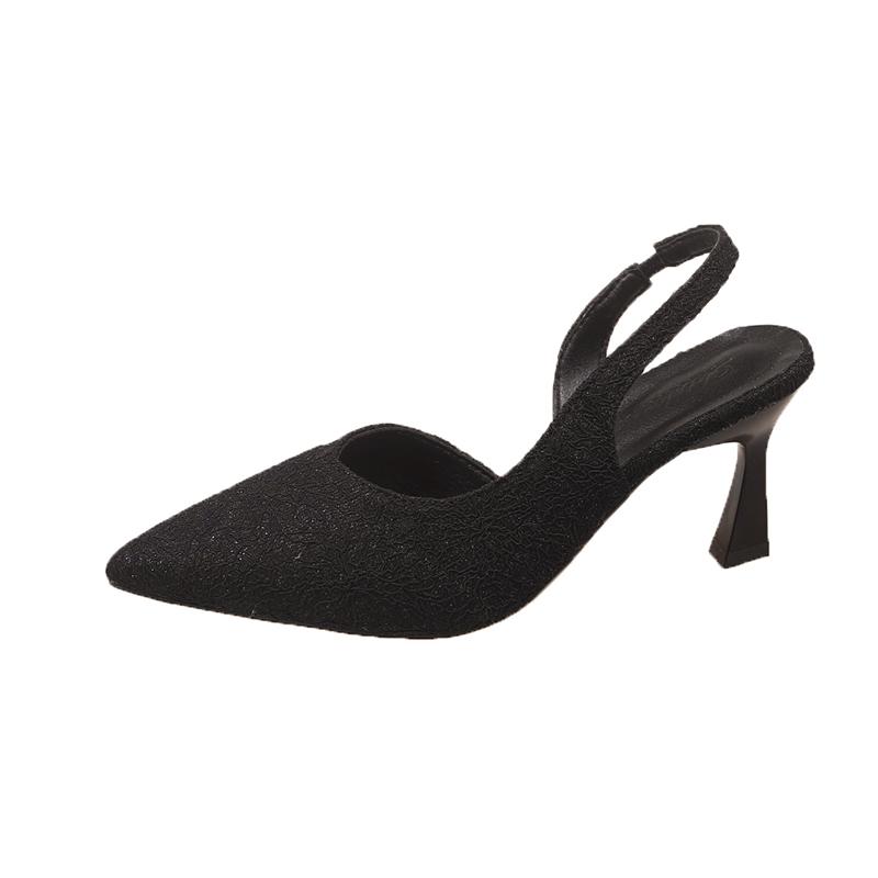 Fashion Pointed Toe Stiletto Hollow with Skirt High Heels Summer New Baotou Shallow Mouth One Strap Non-slip Temperament Sandals