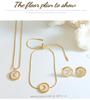 Women's Titanium Steel Jewelry Set: Crescent Moon Necklace, White Shell Earrings, and Non-Fading Bracelet.