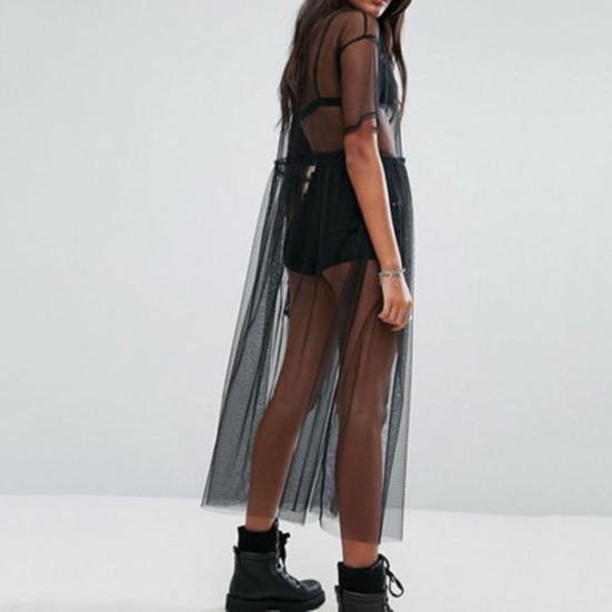 Anti-UV Thin Trendy Flowy Hem See-through Bikini Cover Up Dress