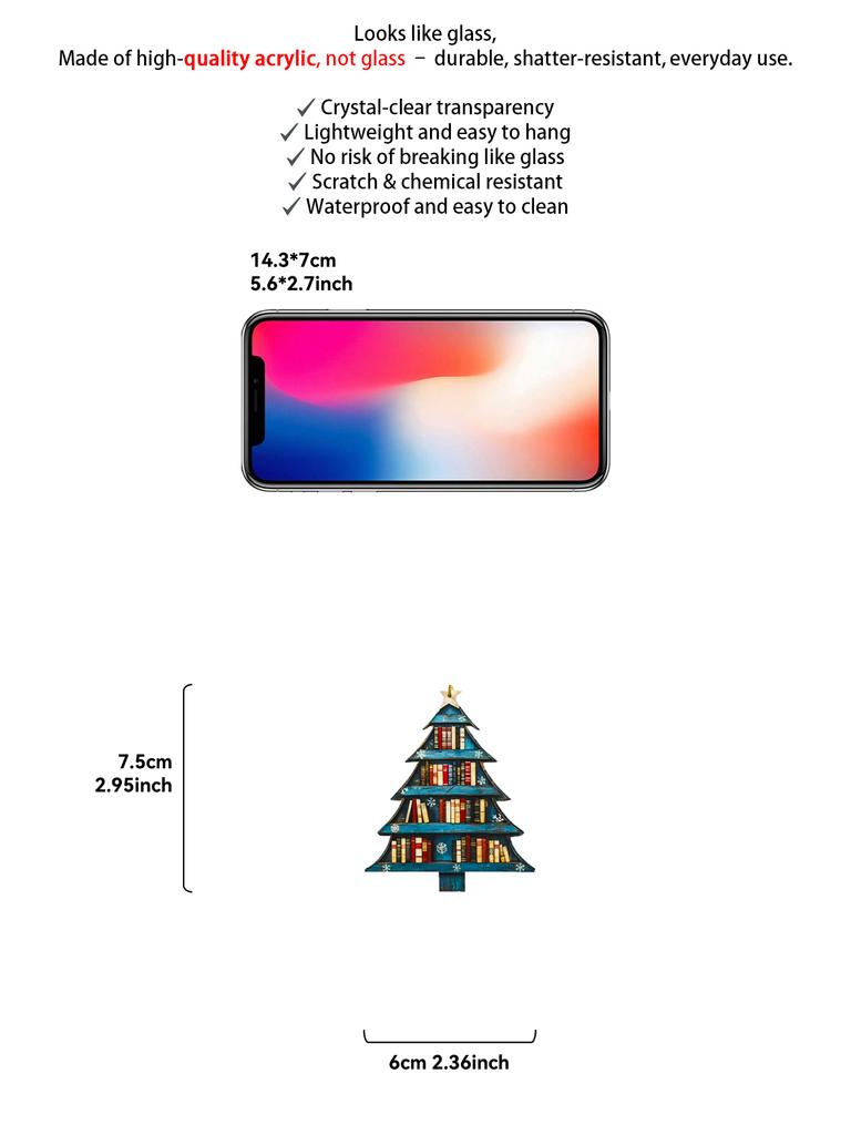 Christmas Acrylic Tree Shaped Ornament, Bookcase with Colorful Books Pattern Hanging Decor, Festive Pendant for Xmas Tree, Home