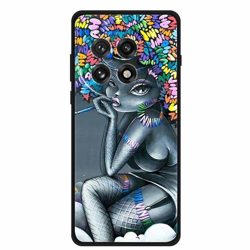 Funda For OnePlus13 5G Case OnePlus 13R Black Silicone Soft Flower Fashion TPU Back Cover For OnePlus13 13R Case Protective Capa