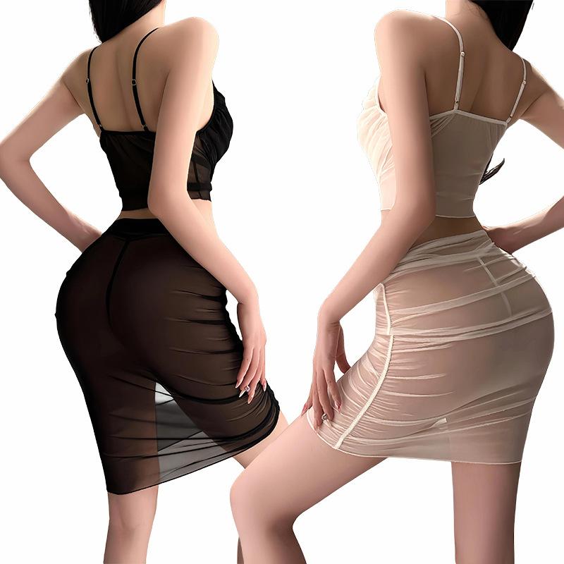 Sexy suspender hip skirt flirting lace hot transparent uniform seduction women's pajamas free set 