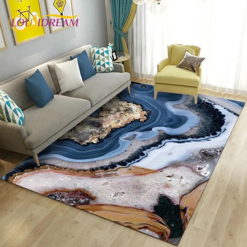 Nordic Marble Texture Goldren Cyan Area Rug Large,Carpet Rug for Living Room Bedroom Sofa Doormat Decor,Kid Non-slip Floor Mat