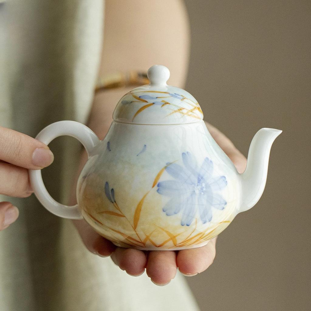1Pc Oil Painting Style Smudging Hand-painted Teapot Kung Fu TeaSet Hand-held Pot Making Tea Ball Hole Filtering Household Teapot