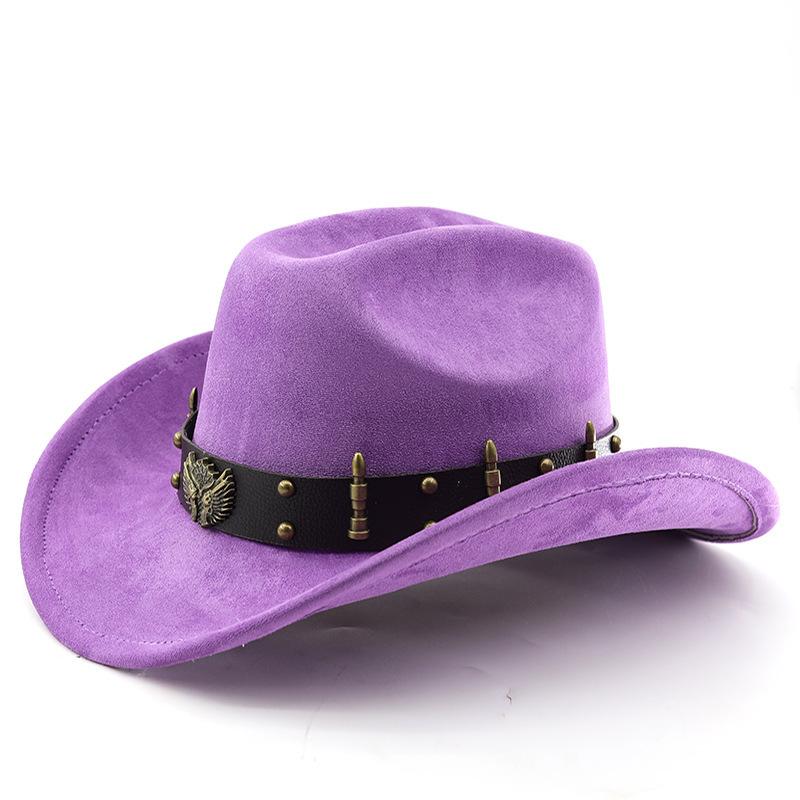 Suede Western Cowboy Hat Vintage Metal Jazz Hat Men's and Women's Ethnic Style Autumn and Winter Big-brimmed Top Hat