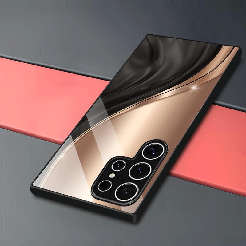 Black gold curved tempered glass phone case suitable for Samsung Galaxy S26 S25 S24 S23 S22 S21 S20 FE/Ultra/Plus anti drop