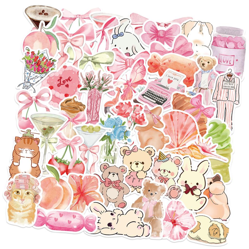 50Pcs Cartoon PVC Sticker Water Resistant Aesthetic Sticker for Water Bottle Scrapbooking Journal Laptop Guitar Luggage