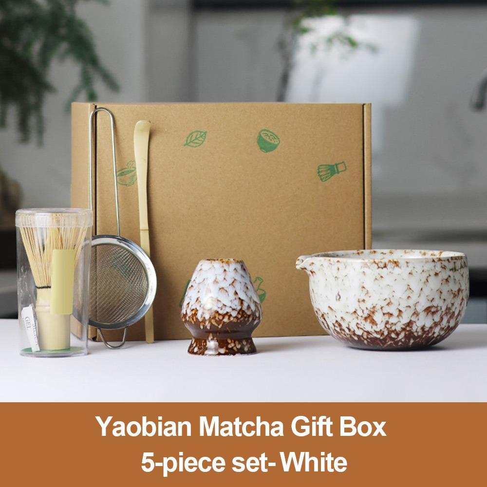 5PCS New Ceramic Bamboo Japanese Matcha Tea Set Matcha Bowl Matcha Whisk Holder Matcha Making Kit Reusable Matcha Whisk Set