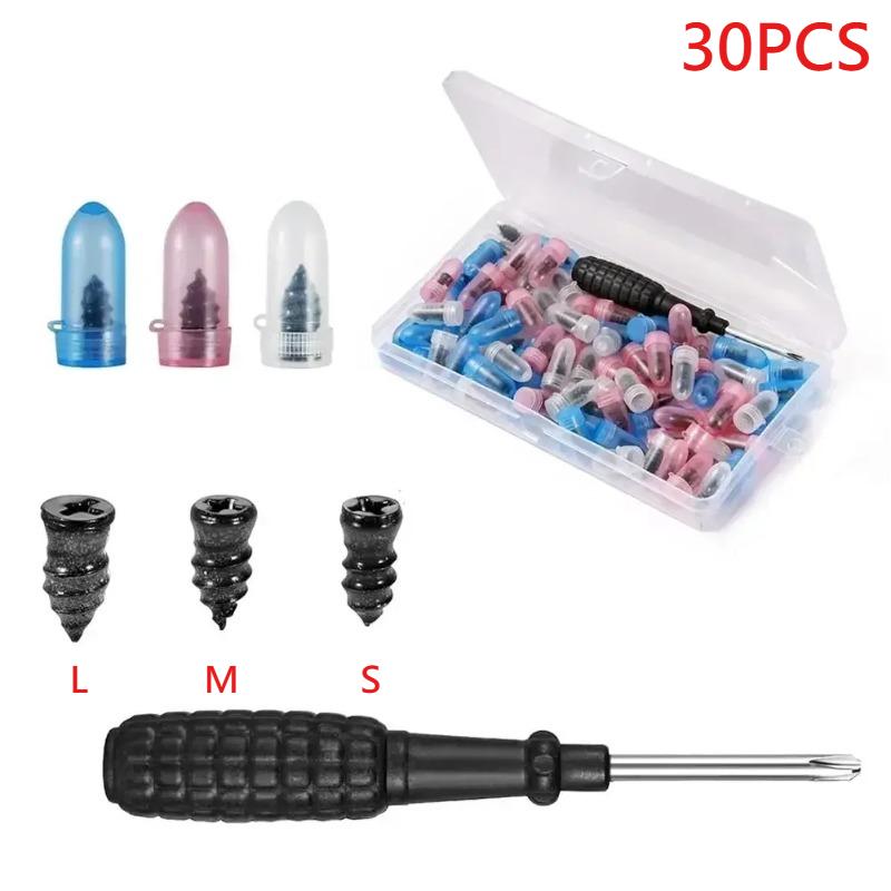 Puncture Repair Kit for Car Vacuum Tire Repair Screws Tire Rubber Screw Nails+ Tool Set W/Box Quick Repair for Tire Plug