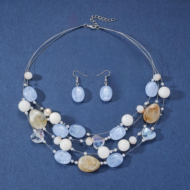 

Набор летних украшений из 3 предметов - Красочное ожерелье из бусин и серьги, Идеально подходит для вечеринок и отпусков