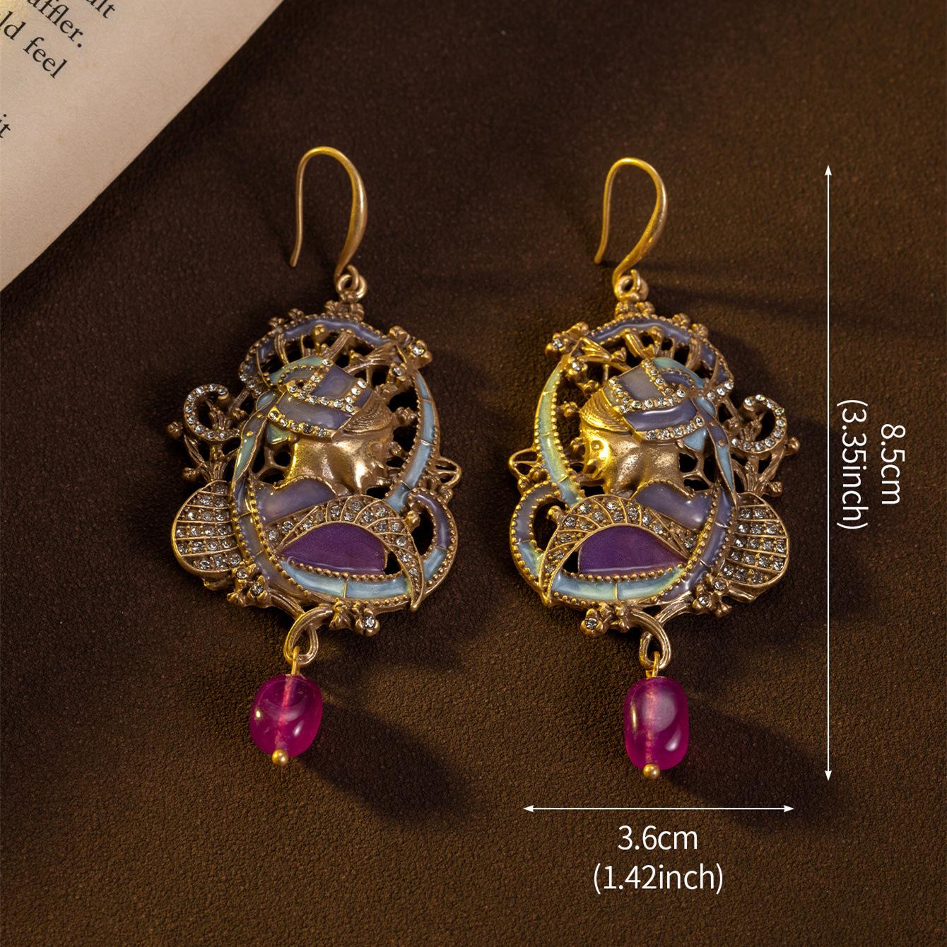 

KEQIU Vintage Earring High-Quality Palace Style Retro Portrait Earrings Light Luxury European and American Style Earrings