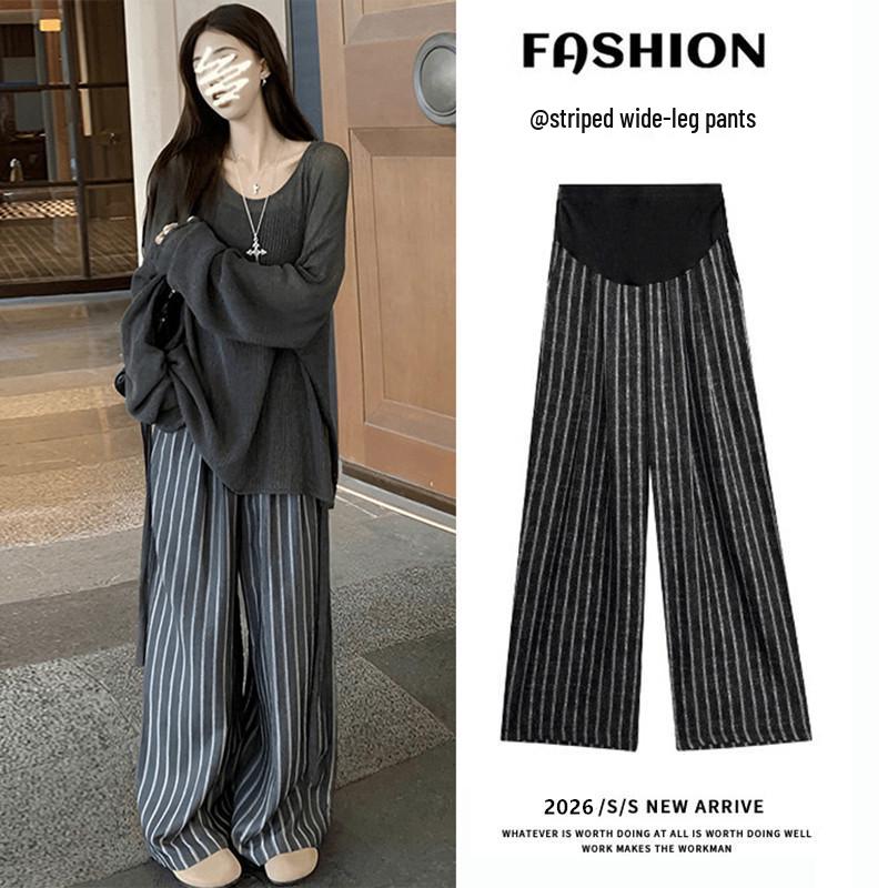 

2026 Spring/Summer Vertical Stripe High-Waisted Maternity Wide-Leg Floor-Length Casual Pants Medium
