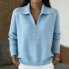 Women's Casual Color Long Sleeve V Neck Zip Front Top for Everyday Wear