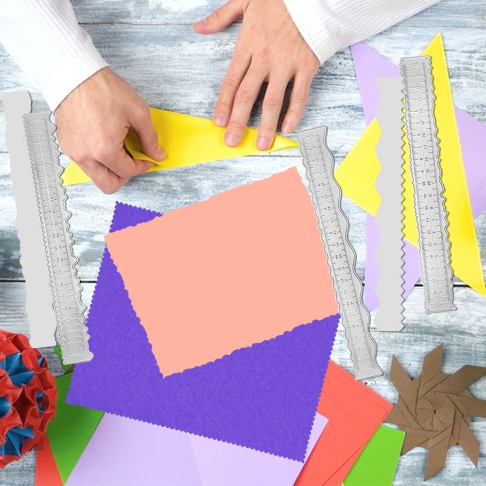 5 PCS Metal Die Cuts Irregular Edges Ruler, AIFUDA 8.4 Inches Craft Tear Rulers Embossing Stencils Paper Tearing Rulers for Scrapbooking Craft Decor