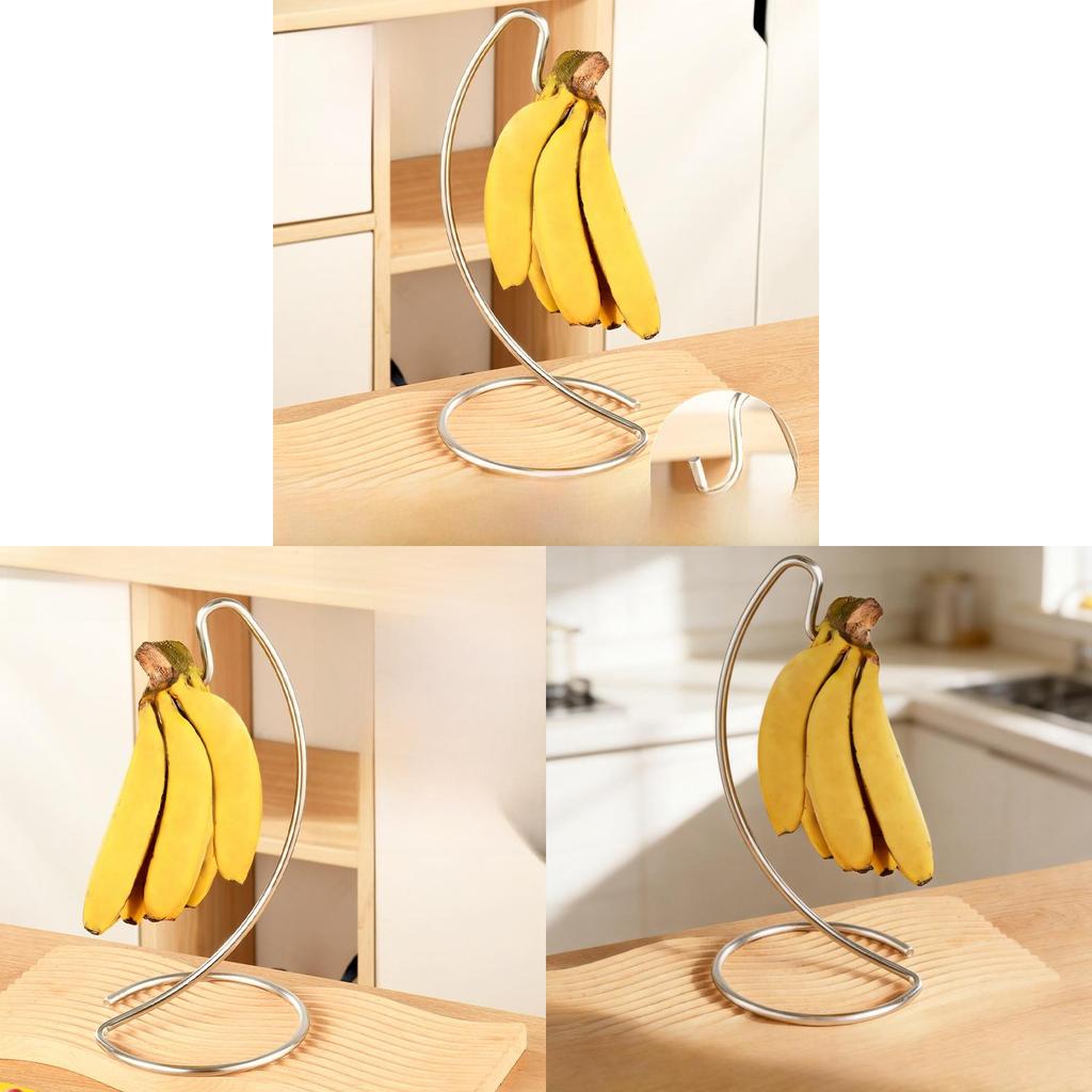 Portable Stainless Steel Banana Holder With Hooks For Kitchen Counter And Office Desk Use