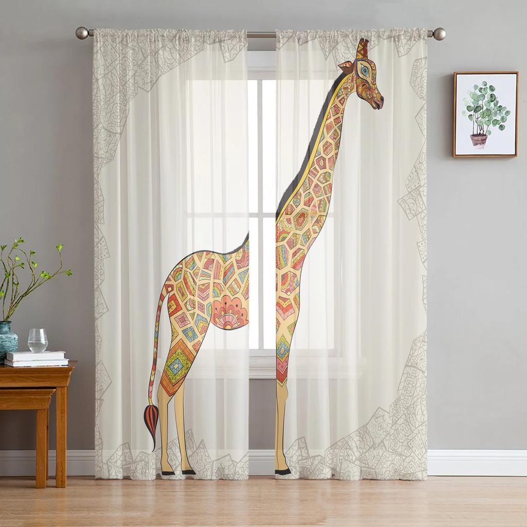 Funny Giraffe Animal White Sheer Curtains For Living Room Chiffon Voile Curtain Bedroom Bathroom Tulle Curtains Window Drapes