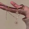 Women Vintage Leather Choker Necklace Double Layered Star Pendant Jewelry Adjustable Chain