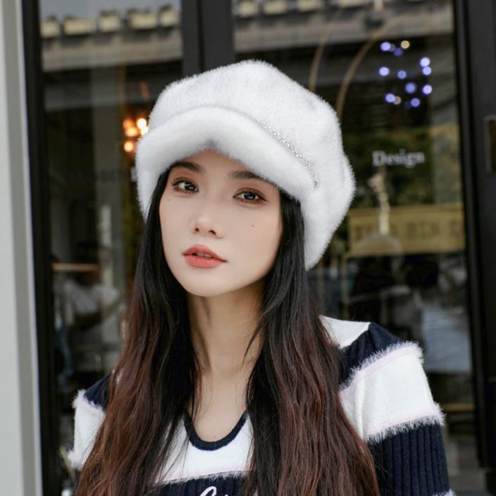 Imitation Mink Beret Women's Autumn and Winter Folded Octagonal Hat Casual Warm Hat