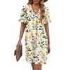 Women's Summer Floral Print Dress Pleated Short Sleeve V-Neck Pocket Casual Dress