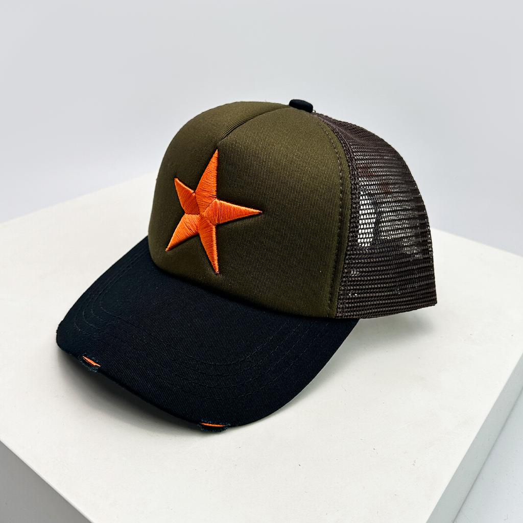 Broken Embroidered Five-pointed Star Baseball Hats Color Block New Unisex Sunshade Personal Trucker Caps Versatile Fashion Ins