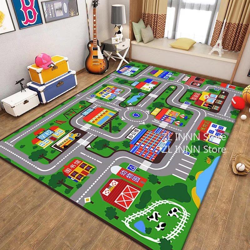 Thickened Flannel Carpet Living Room Children's Bedroom Decoration Floor Rug Cartoon Road Play Mat Soft Tatami Carpets Non-slip