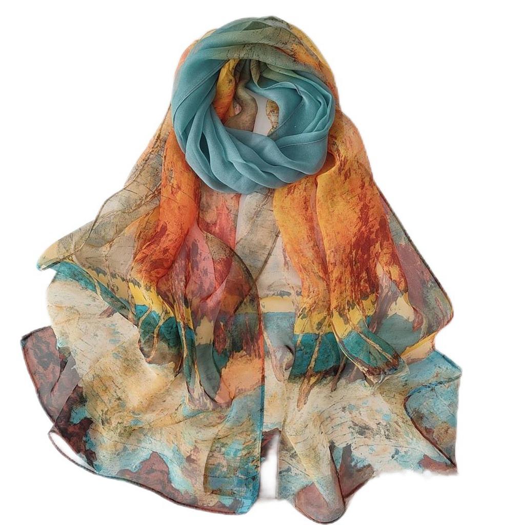 Women’S Summer Tree Printing Thin Soft Chiffon-Like Georgette Scarf 160Cm Long Neck Wraps Sunscreen Shawl For Beach & Office