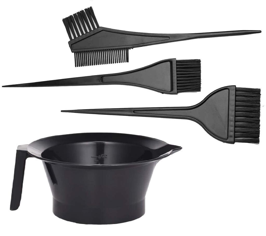 CRIYALE 4 Pc Hair Dye Brush and Bowl for Women and Men's Hair Colouring, Salon and Parlour Use Hair Dying 3 Brush with Bowl, (Black Color)(Pack of 1