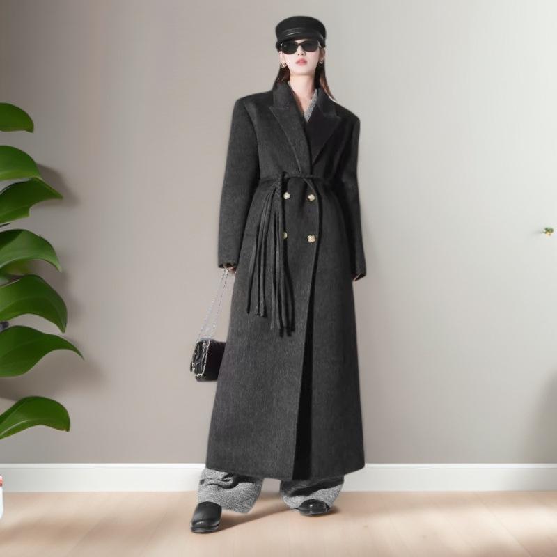 Dámský oboustranný kašmírový vlněný kabát - 2025 podzim/zima korejský módní styl.