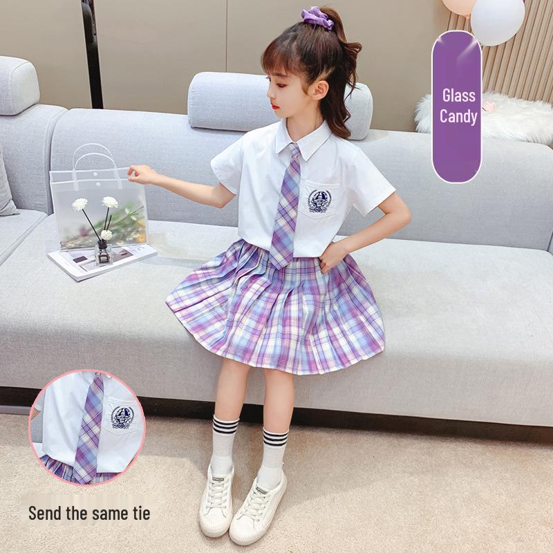 Disfraz de Coro Infantil: Camisa de Manga Corta y Falda de Cuadros de Junio de 2025 para Recital de Poesía y Vestimenta Escénica de Jardín de Infancia