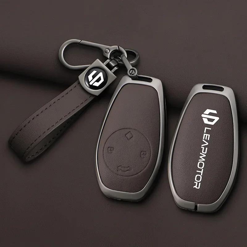 Zinc Alloy Leather Car Remote Key Case Cover For Leapmotor C16 C11 C10 C01 T03 S01 Type Protector Shell Keychain Accessories