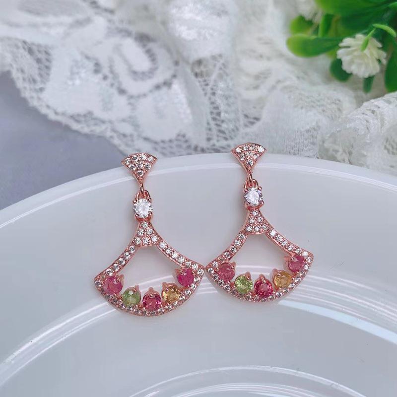Korean-Japanese Style Tourmaline Stud Earrings in S925 Sterling Silver - Simple Women's Jewelry Gift.