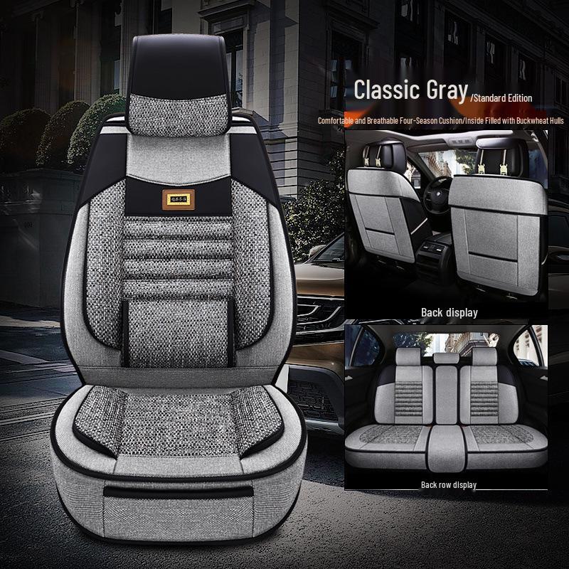 Universeller Leinen-Autositzbezug, Vollständige Umhüllung für fünf Sitze – Ganzjahresstil