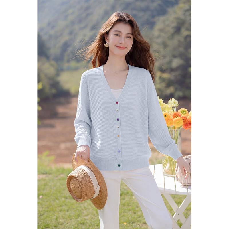 Mokana Women's V-Neck Knit Cardigan with Colorful Buttons
