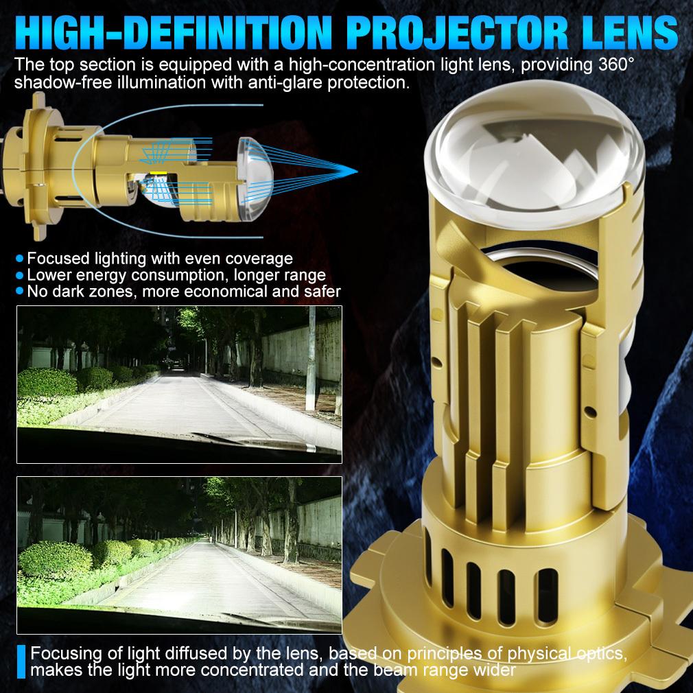 2 st H7 LED Projektorlins Strålkastarlampor LHD 1:1 Mini Storlek Trådlös Superljusstark 40000Lm LED H7 Turbo Strålkastare Helljus/Halvljus Plug&Play 12V 6000K