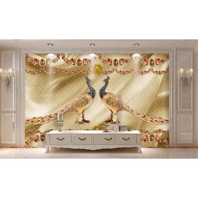 European Luxury 3d Mural Gold Peacock Jewelry Background Wall Wallpaper