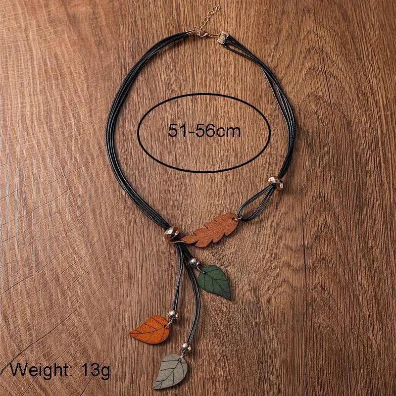 Collana con ciondolo a forma di foglia in legno etnico bohémien, vintage, fatta a mano, retrò, per donne, gioielli alla moda da indossare ogni giorno