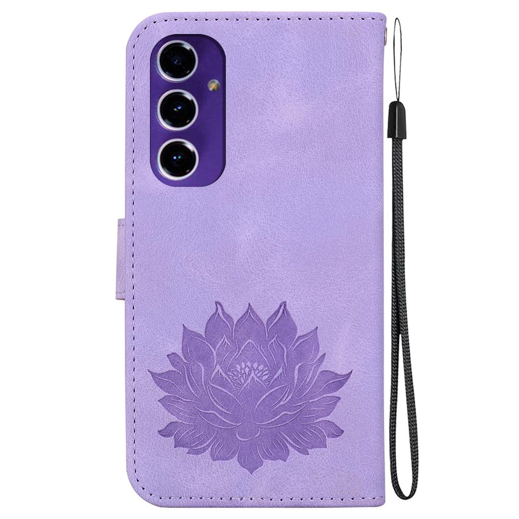 PU Leder Handyhülle für Samsung Galaxy S24 FE Handy Ständer Hülle Geprägtes Lotusmuster Brieftasche Schale