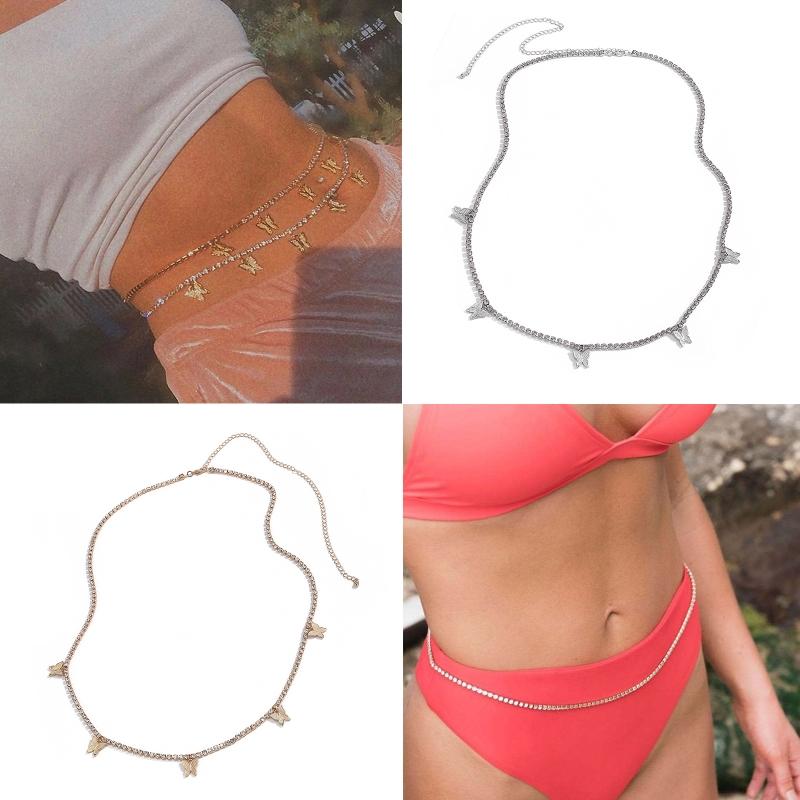 Summer Beach Punk Waist Belly Chain Belt for Women Alloy Dangle for Butterfly Decor Chain Dance Bikini Party Body Suppli