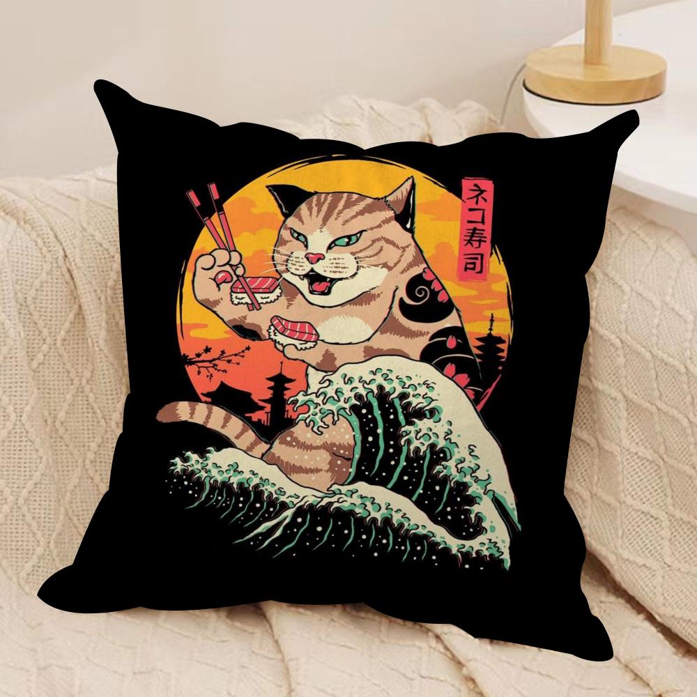 Japanese Style Cat Cushion Cover Soft Plush Fabric DoubleSided Printed Sofa Cushion Cover for All Seasons Home Decor Gift