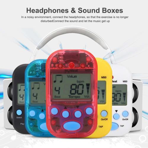 Meideal M50 Mini Digital Metronome, Digital Tempo, 30-280 Bpm, 0-9 Beat Values, High Volume, Clip-on, 5.5 X 3.2 X 3.5 Cm, Compact, Plastic, Compatible