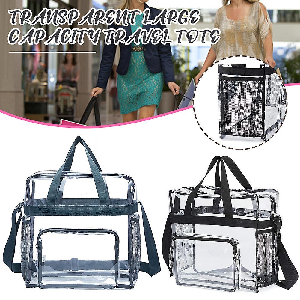 Unisex Transparent Travel Bag with Mesh Side Bag Portable Lightweight Hiking Trip Pack for Fitness Workout