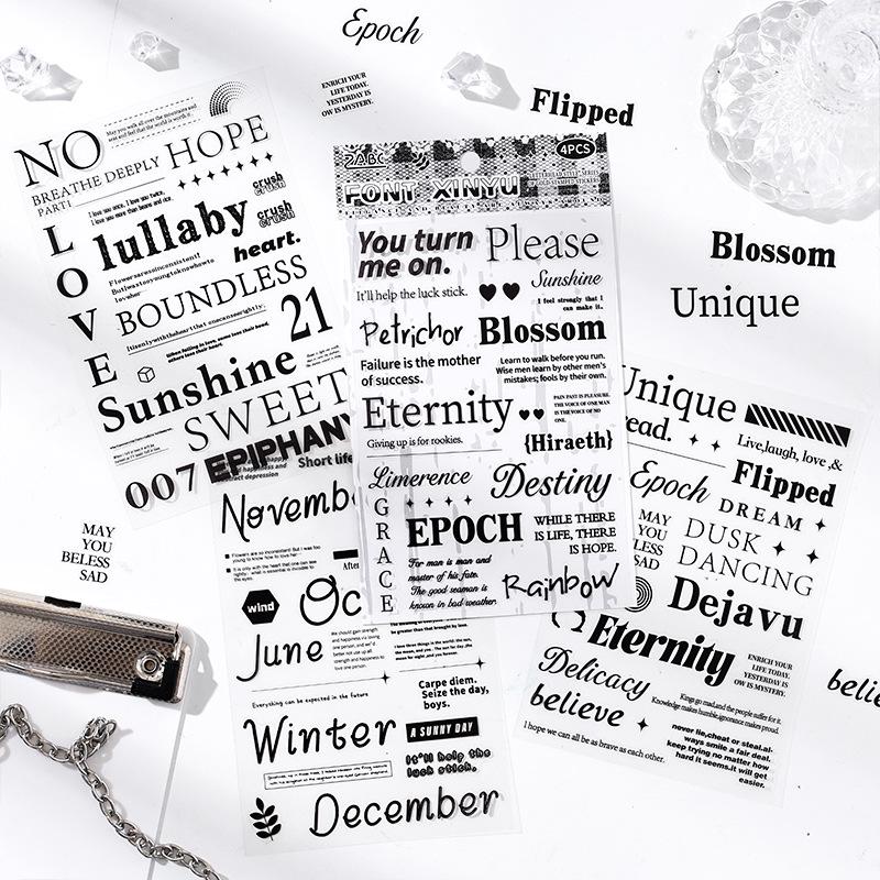 Yuezhen Creative English Imprint Die-Cut PET Journal Stickers
