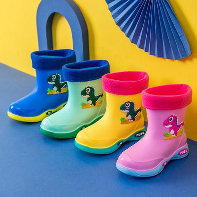 Fleece-lined Warm Removable Rain Shoes Non-Slip Waterproof Rain Boots for Boys and Girls