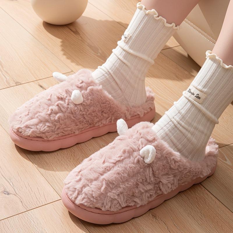Autumn and winter new plush cotton slippers women's thickened warm non-slip soft sole household cute home fluffy shoes men
